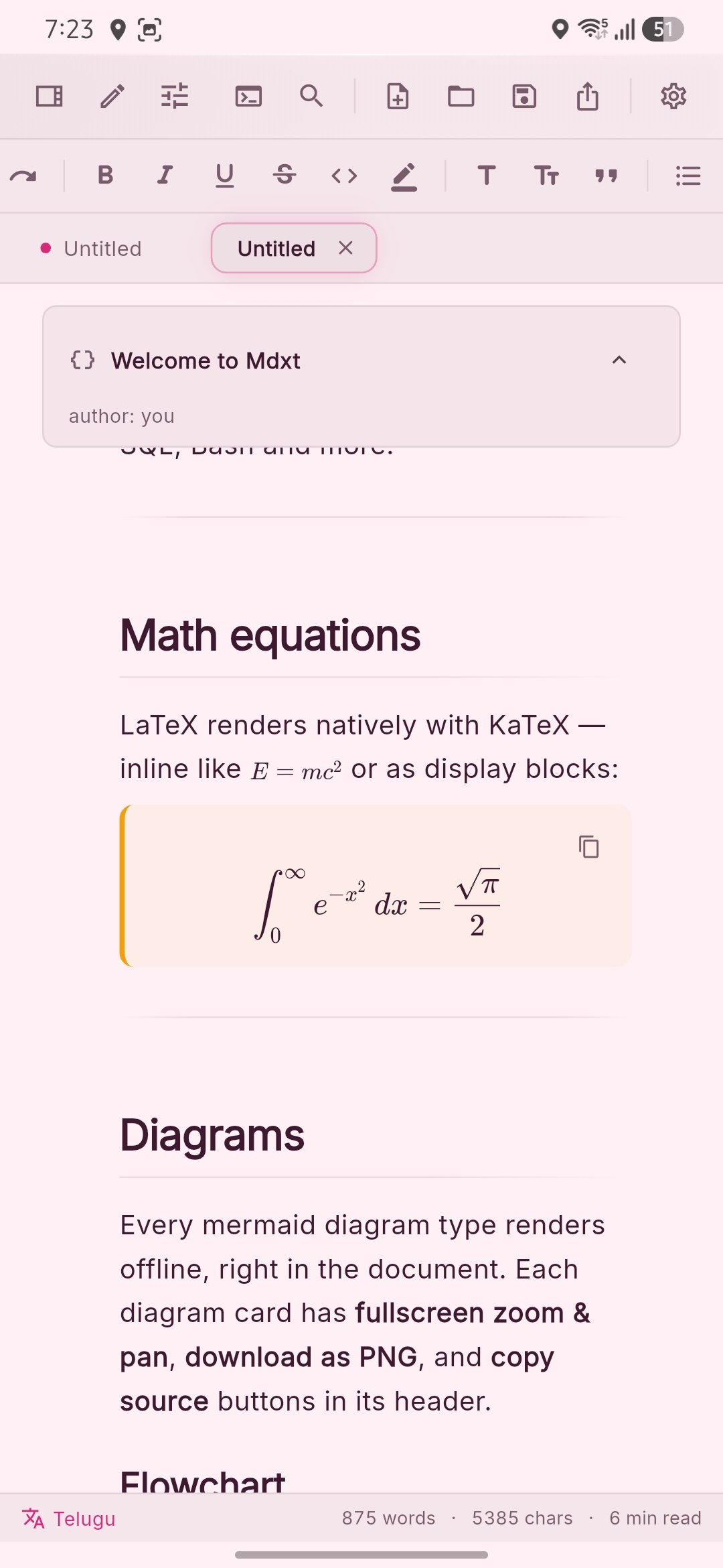 KaTeX math and Mermaid diagrams