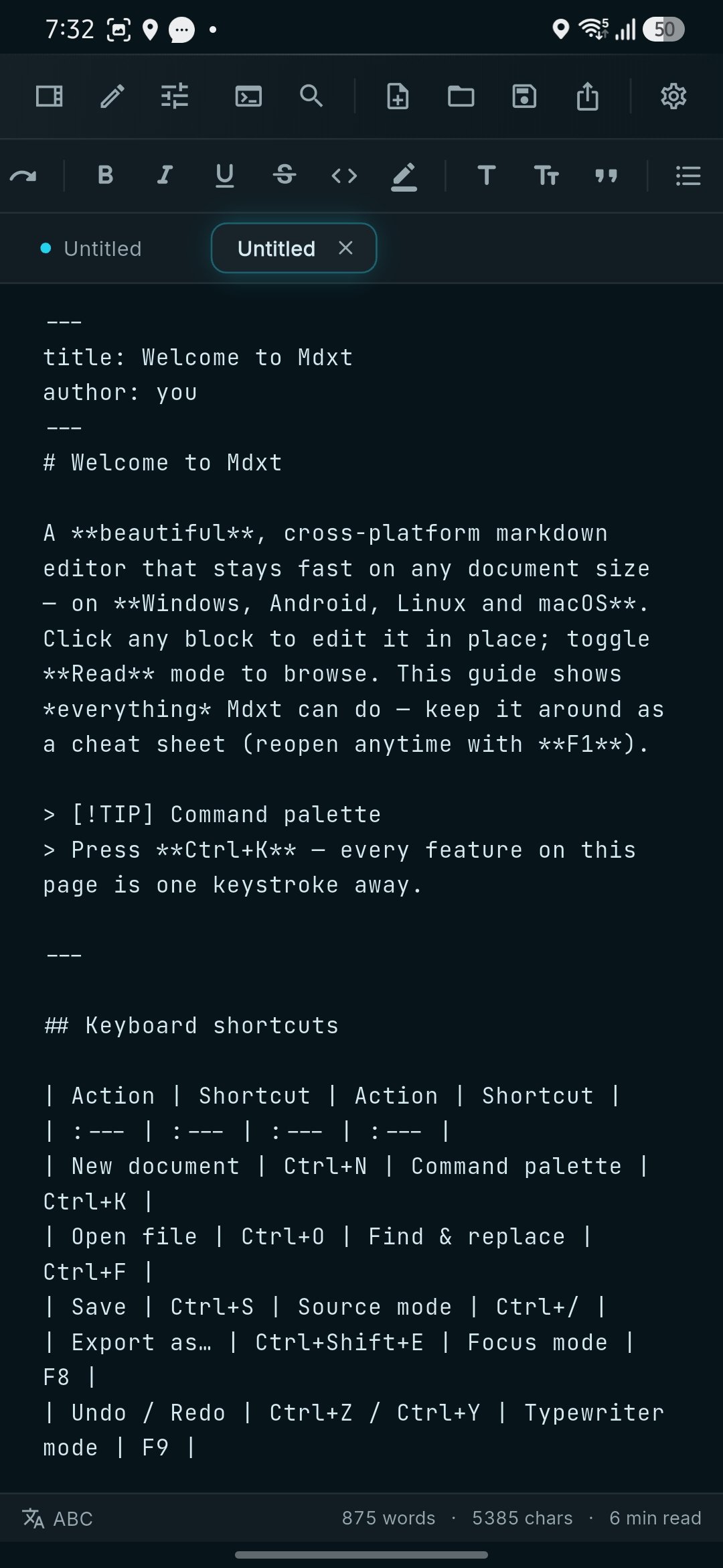 Raw markdown source mode